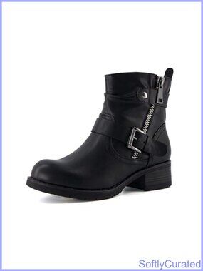 Womens Motorcycle Ankle Boots Faux Leather Memory Foam Zip Buckle